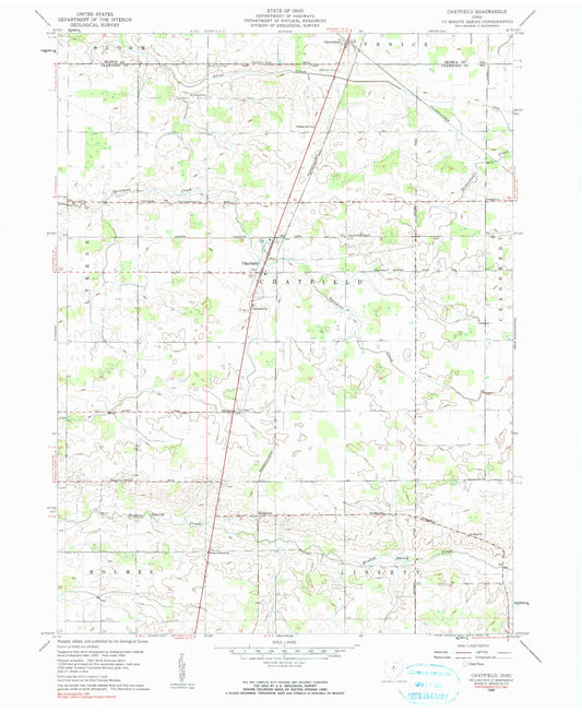Classic USGS Chatfield Ohio 7.5'x7.5' Topo Map Image