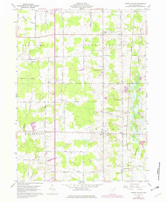 Classic USGS Cherry Valley Ohio 7.5'x7.5' Topo Map Image