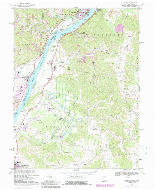 Classic USGS Cheshire Ohio 7.5'x7.5' Topo Map Image