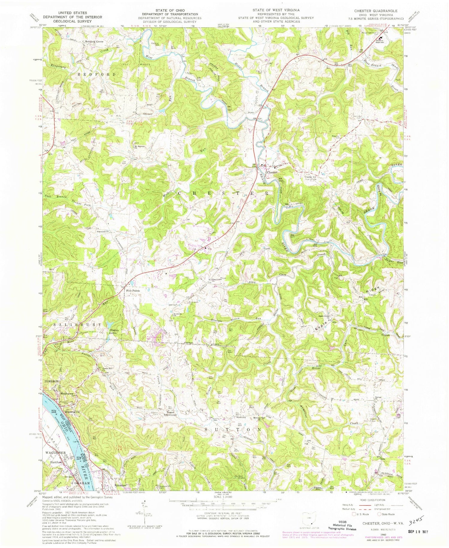 Classic USGS Chester Ohio 7.5'x7.5' Topo Map Image