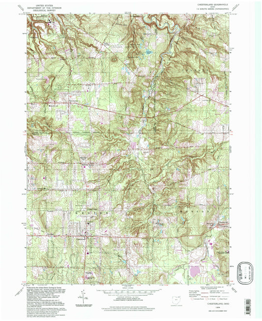 Classic USGS Chesterland Ohio 7.5'x7.5' Topo Map Image