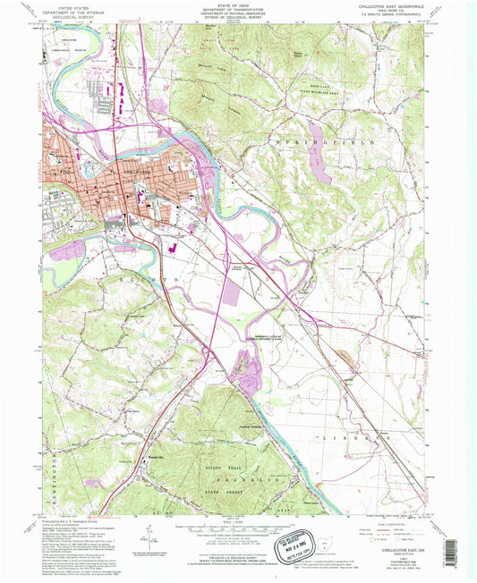 Classic USGS Chillicothe East Ohio 7.5'x7.5' Topo Map Image