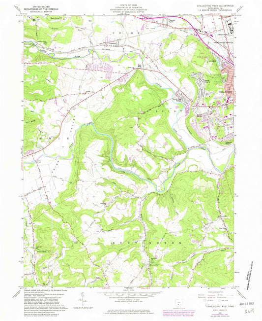 Classic USGS Chillicothe West Ohio 7.5'x7.5' Topo Map Image