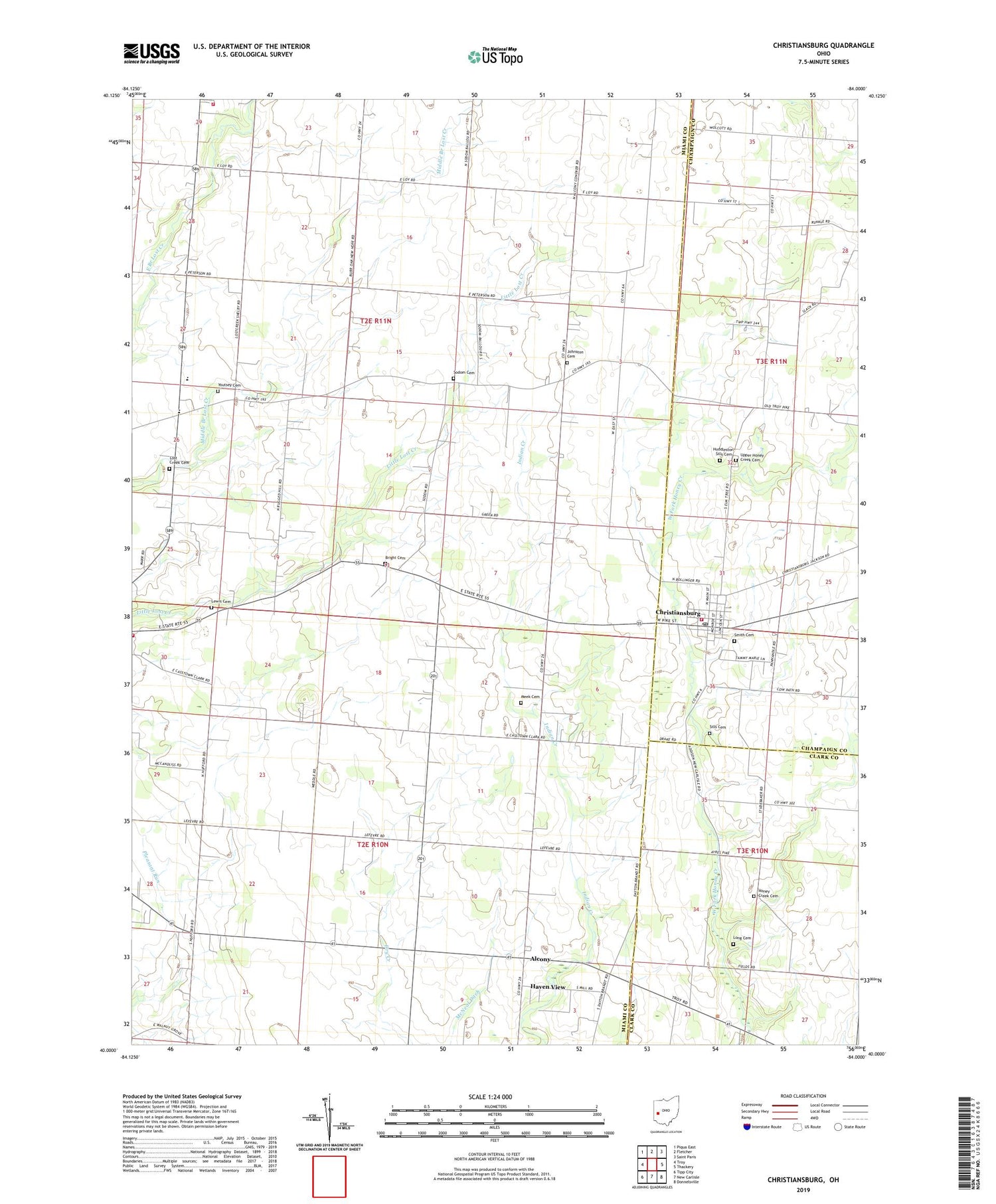 Christiansburg Ohio US Topo Map Image