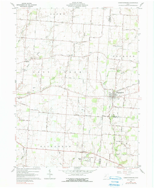 Classic USGS Christiansburg Ohio 7.5'x7.5' Topo Map Image