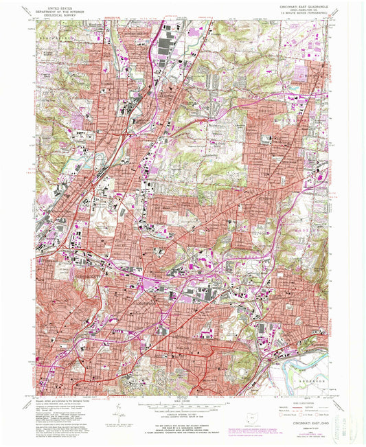 Classic USGS Cincinnati East Ohio 7.5'x7.5' Topo Map Image