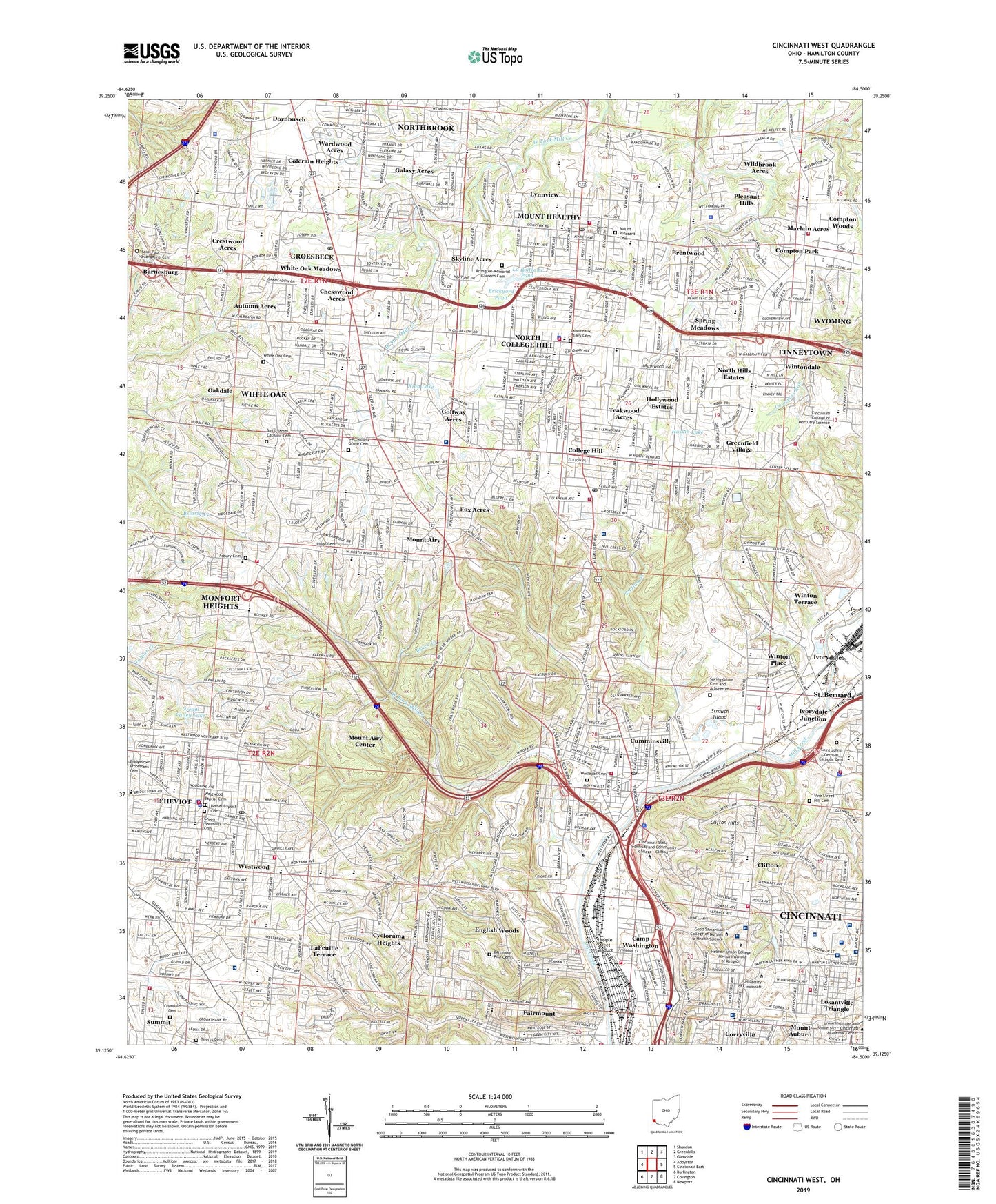 Cincinnati West Ohio US Topo Map Image