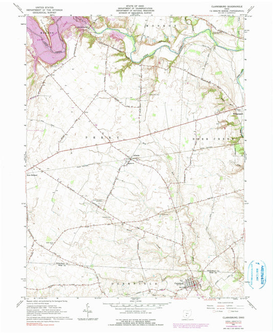 Classic USGS Clarksburg Ohio 7.5'x7.5' Topo Map Image