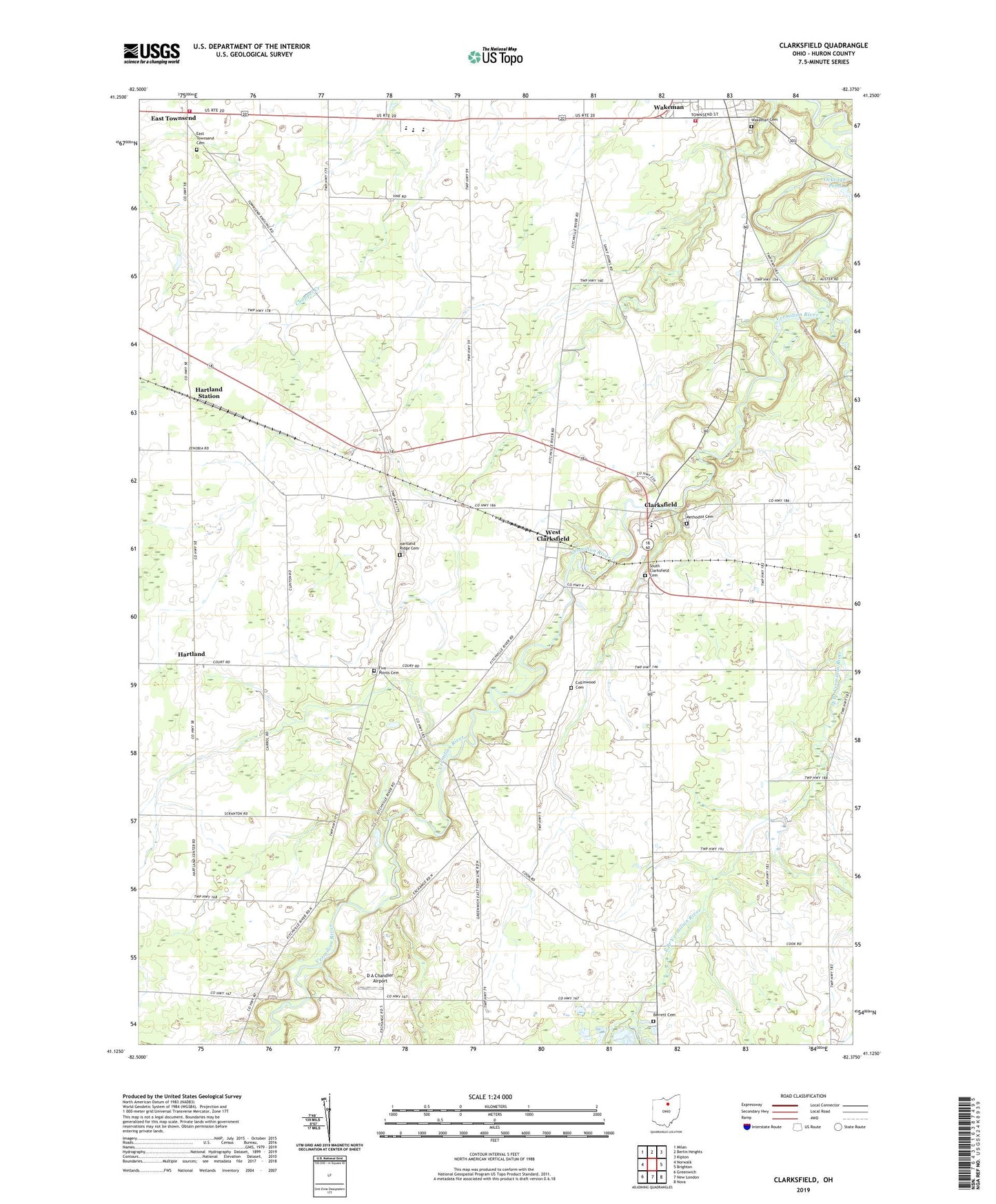 Clarksfield Ohio US Topo Map Image