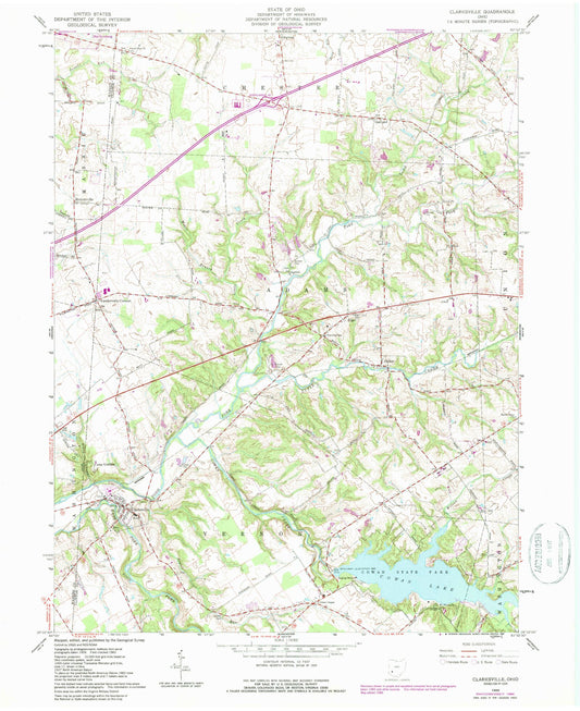 Classic USGS Clarksville Ohio 7.5'x7.5' Topo Map Image