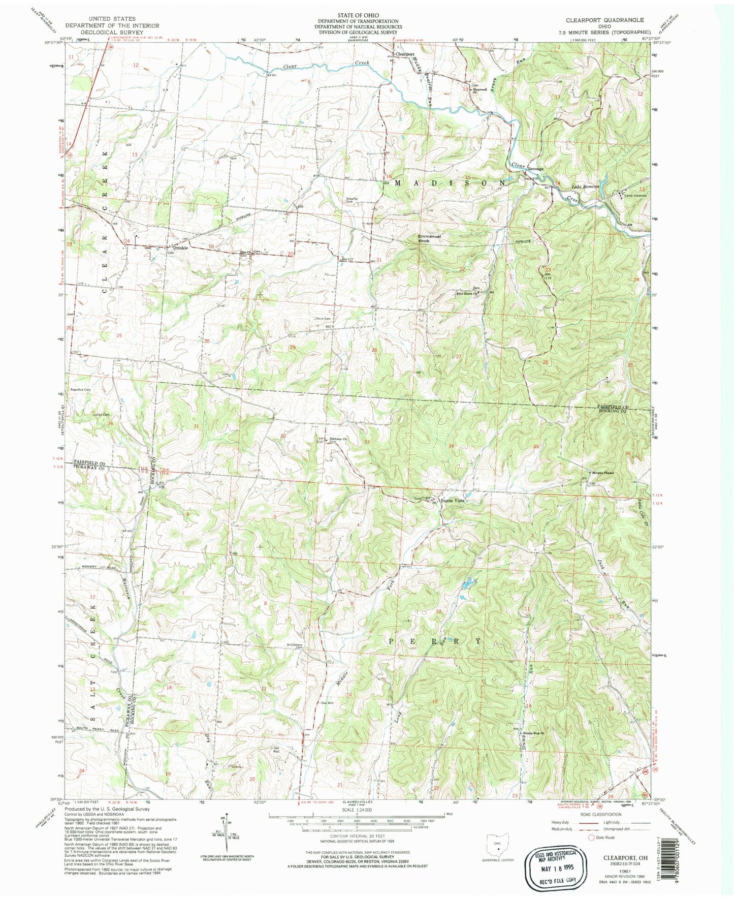 Classic USGS Clearport Ohio 7.5'x7.5' Topo Map Image