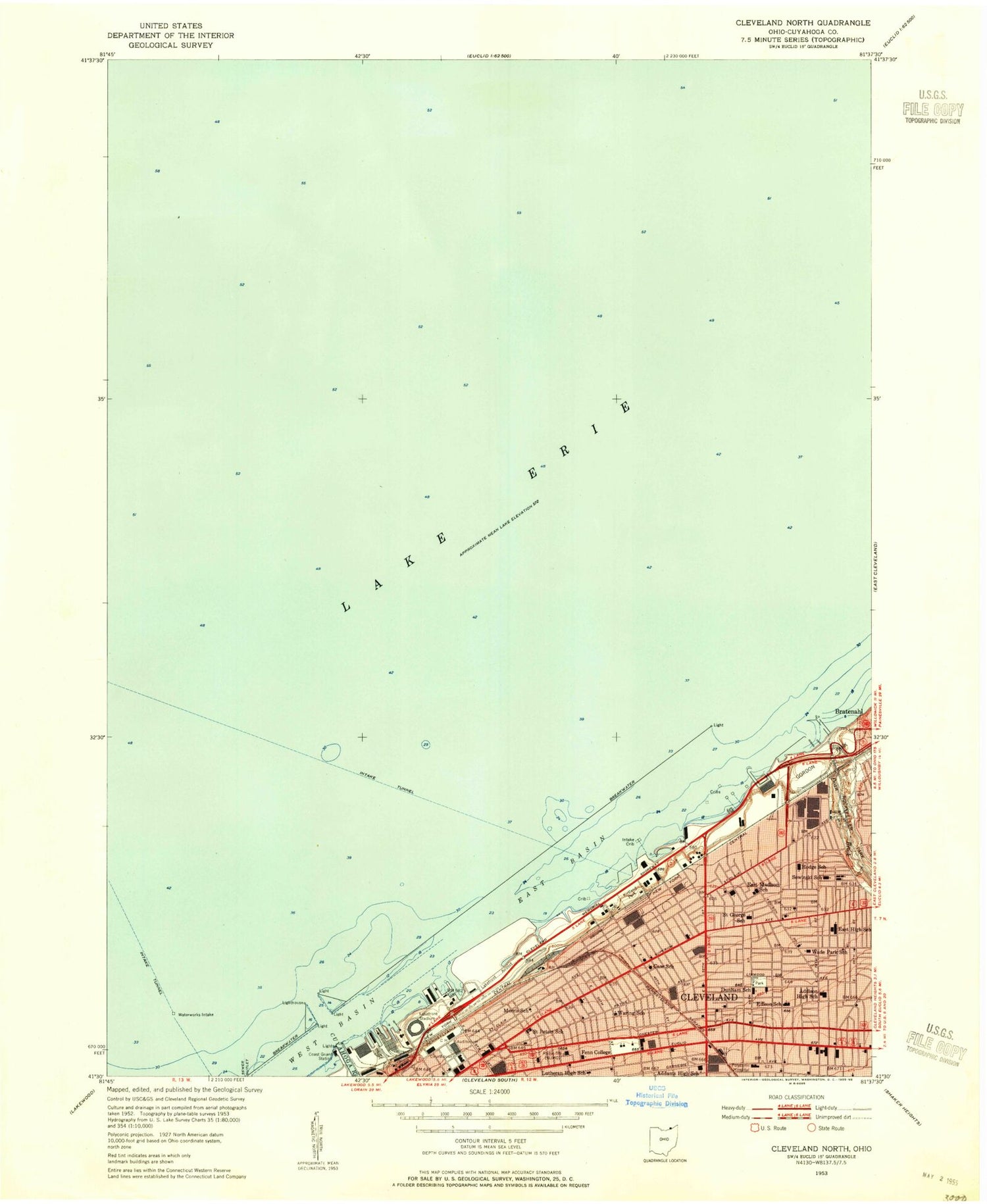 Classic USGS Cleveland North Ohio 7.5'x7.5' Topo Map Image