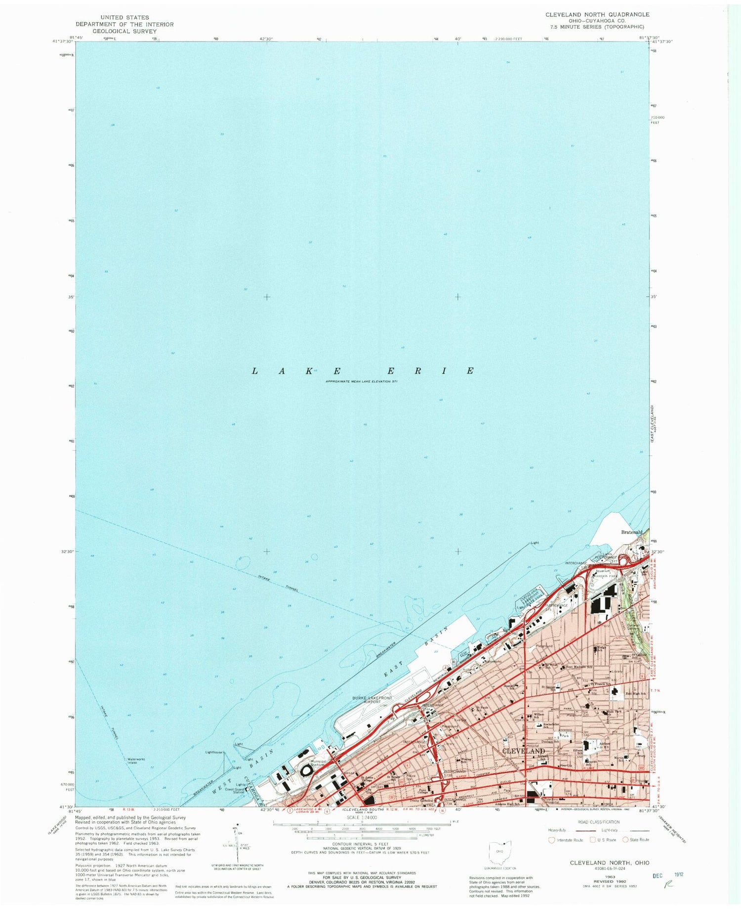 Classic USGS Cleveland North Ohio 7.5'x7.5' Topo Map Image