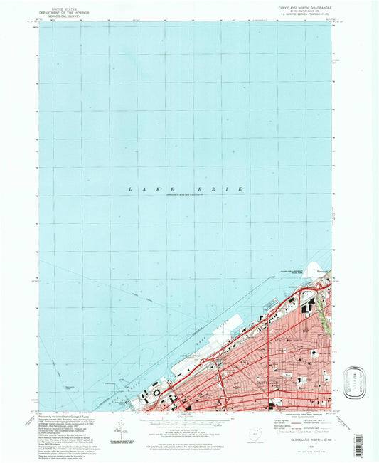 Classic USGS Cleveland North Ohio 7.5'x7.5' Topo Map Image