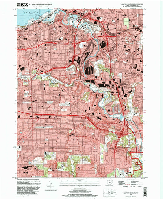 Classic USGS Cleveland South Ohio 7.5'x7.5' Topo Map Image