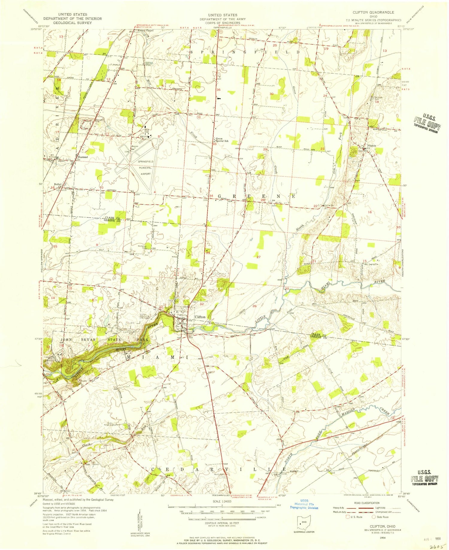 Classic USGS Clifton Ohio 7.5'x7.5' Topo Map Image