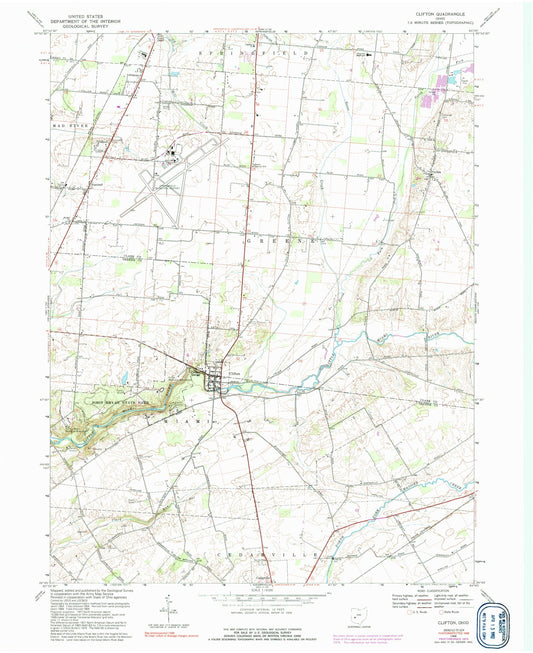 Classic USGS Clifton Ohio 7.5'x7.5' Topo Map Image