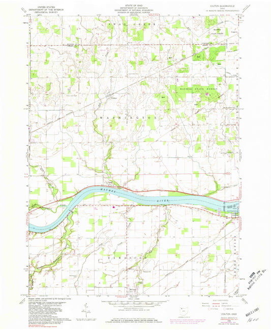 Classic USGS Colton Ohio 7.5'x7.5' Topo Map Image