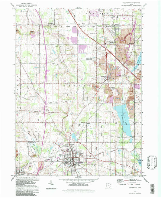 Classic USGS Columbiana Ohio 7.5'x7.5' Topo Map Image