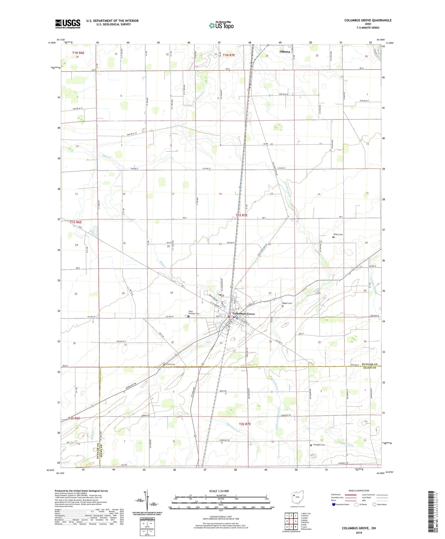 Columbus Grove Ohio US Topo Map Image