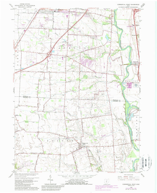 Classic USGS Commercial Point Ohio 7.5'x7.5' Topo Map Image