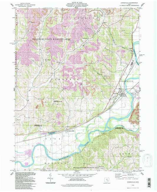 Classic USGS Conesville Ohio 7.5'x7.5' Topo Map Image