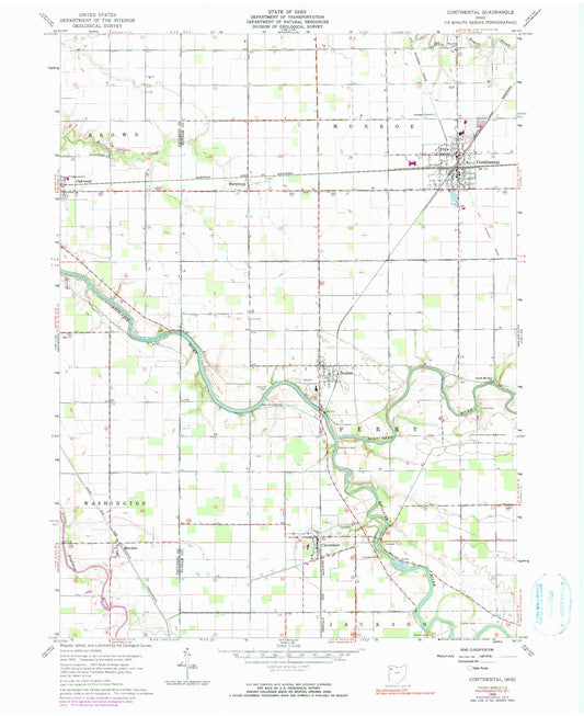 Classic USGS Continental Ohio 7.5'x7.5' Topo Map Image