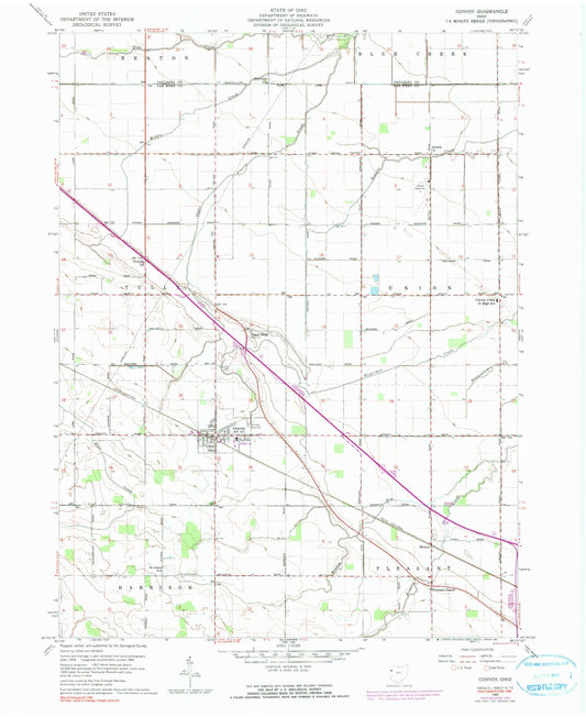 Classic USGS Convoy Ohio 7.5'x7.5' Topo Map Image
