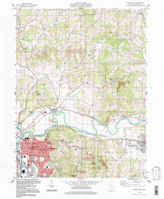 Classic USGS Coshocton Ohio 7.5'x7.5' Topo Map Image