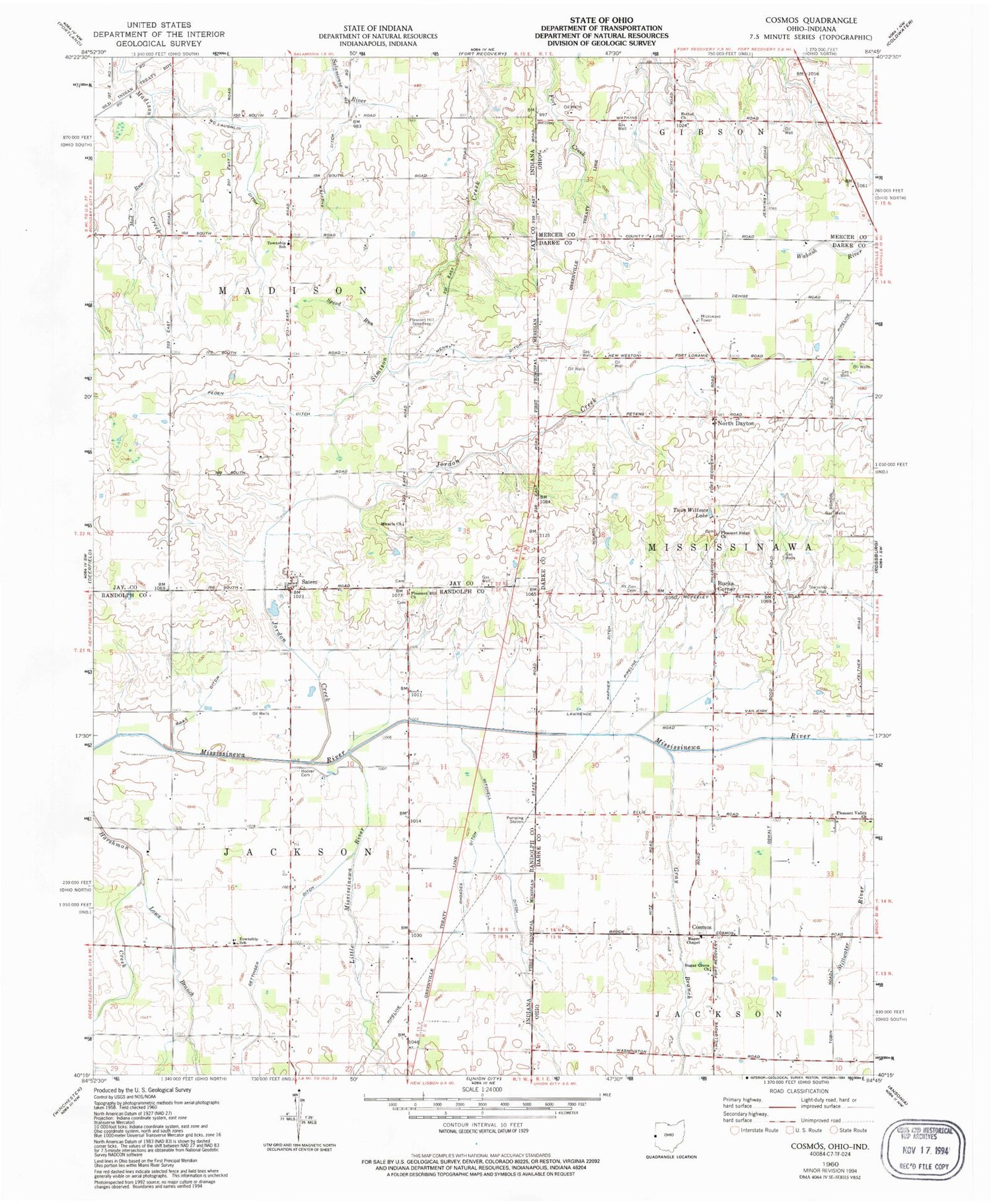 Classic USGS Cosmos Ohio 7.5'x7.5' Topo Map Image