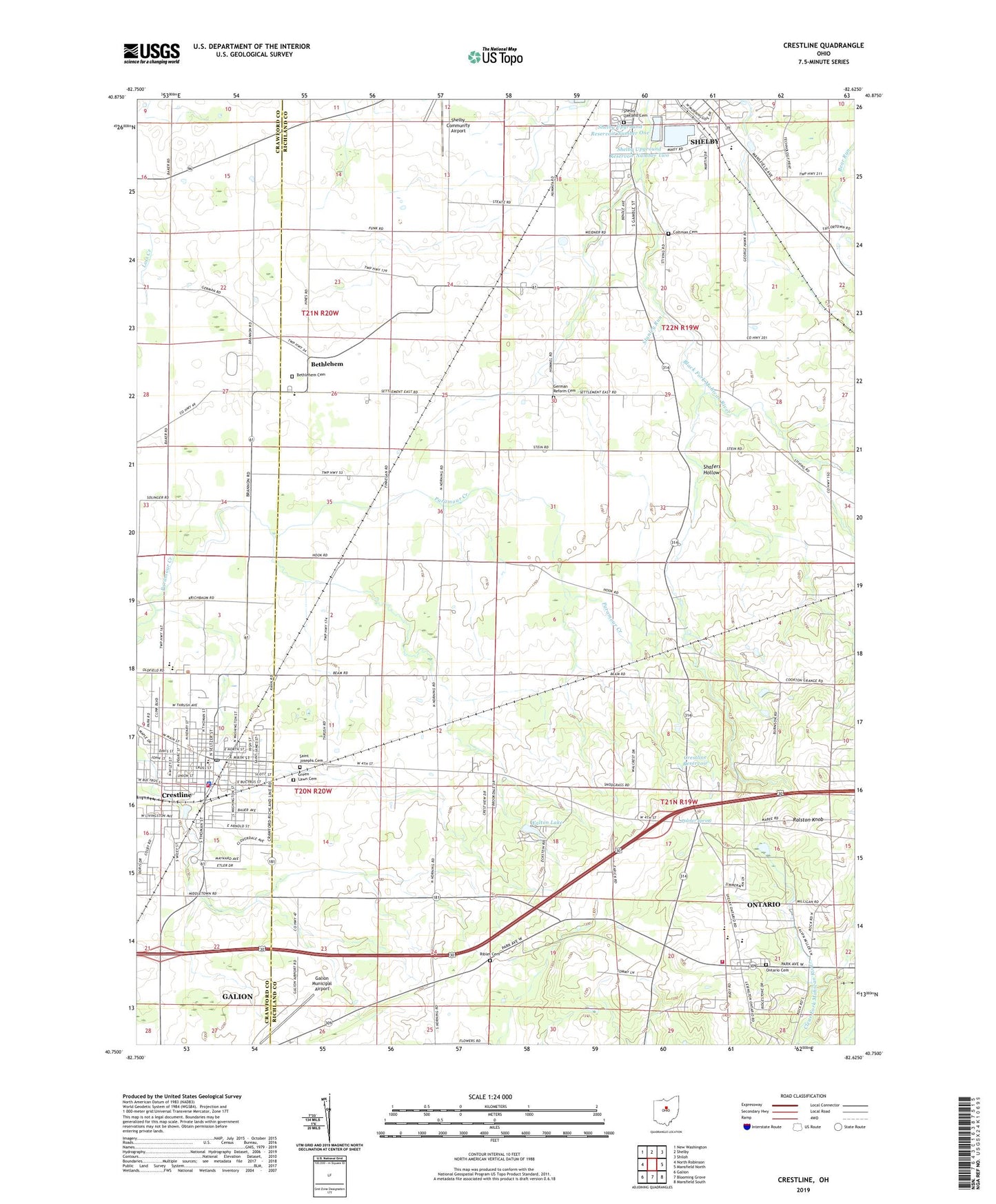 Crestline Ohio US Topo Map Image