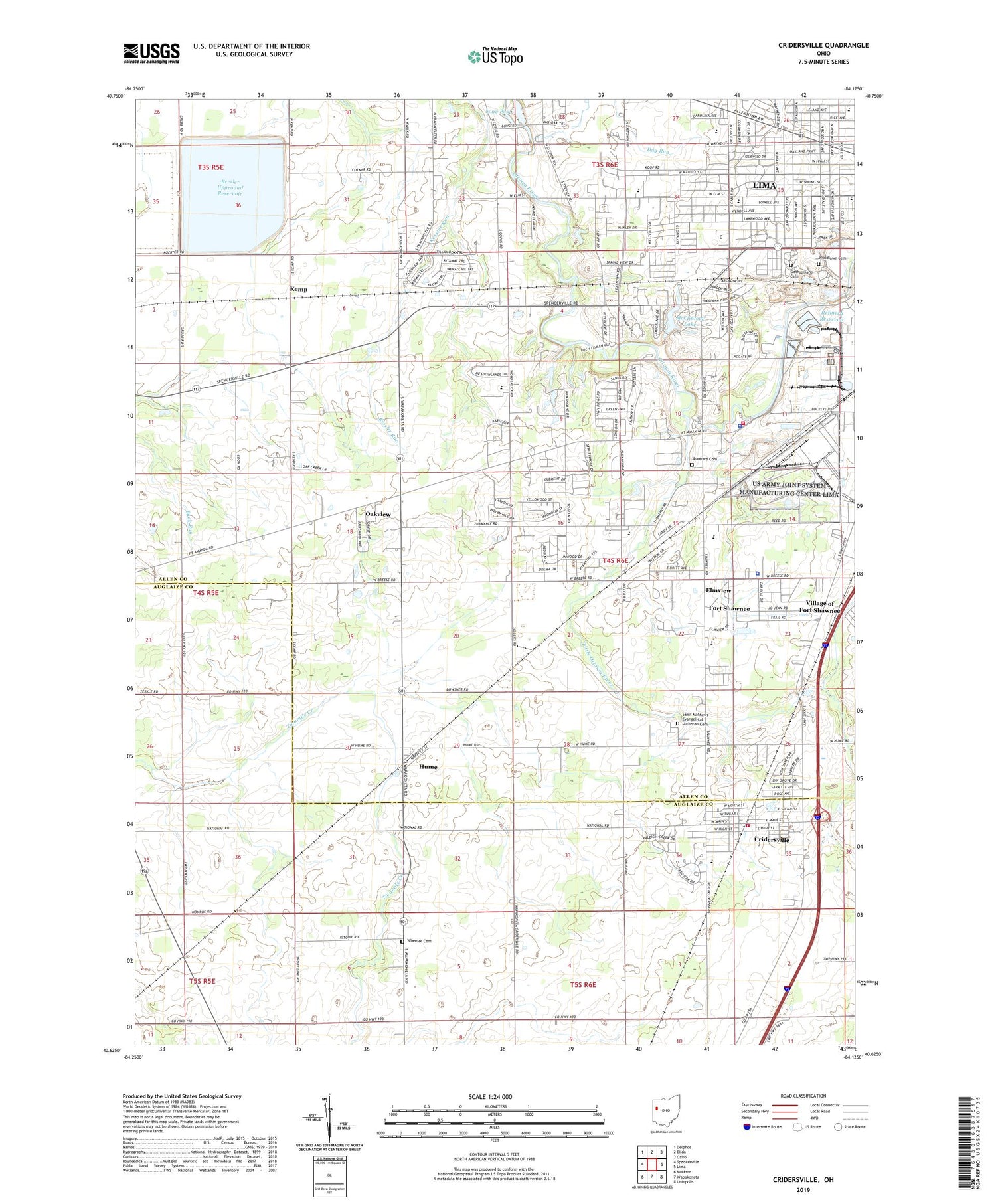 Cridersville Ohio US Topo Map Image