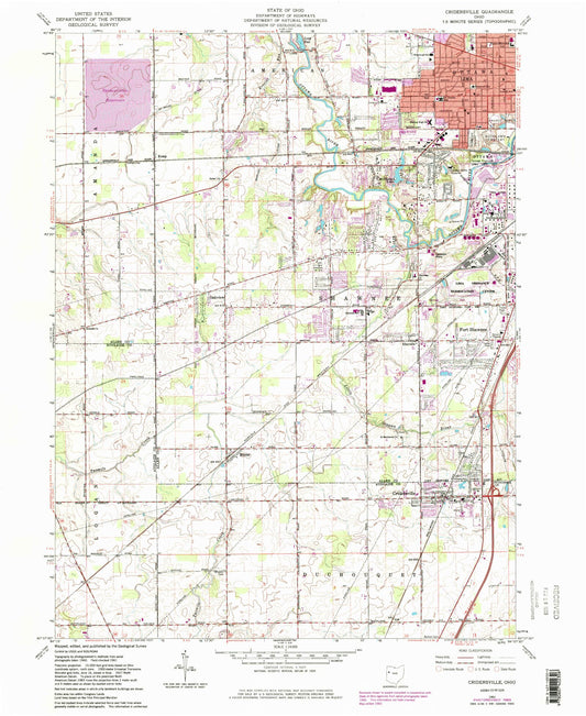 Classic USGS Cridersville Ohio 7.5'x7.5' Topo Map Image