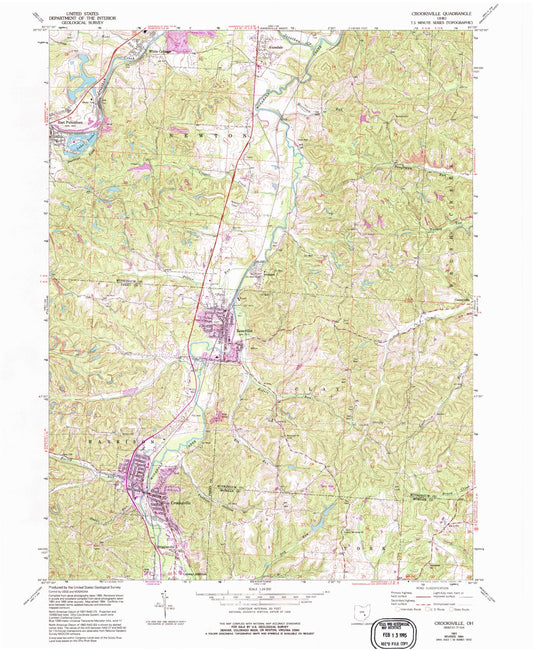 Classic USGS Crooksville Ohio 7.5'x7.5' Topo Map Image