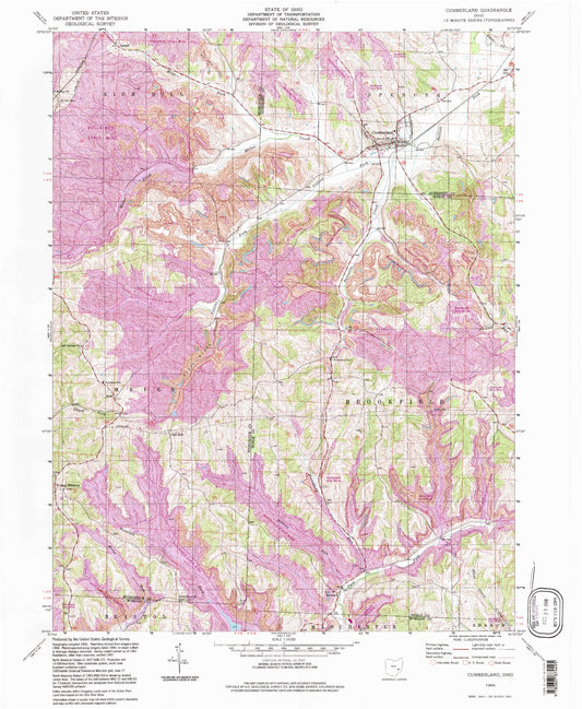 Classic USGS Cumberland Ohio 7.5'x7.5' Topo Map Image