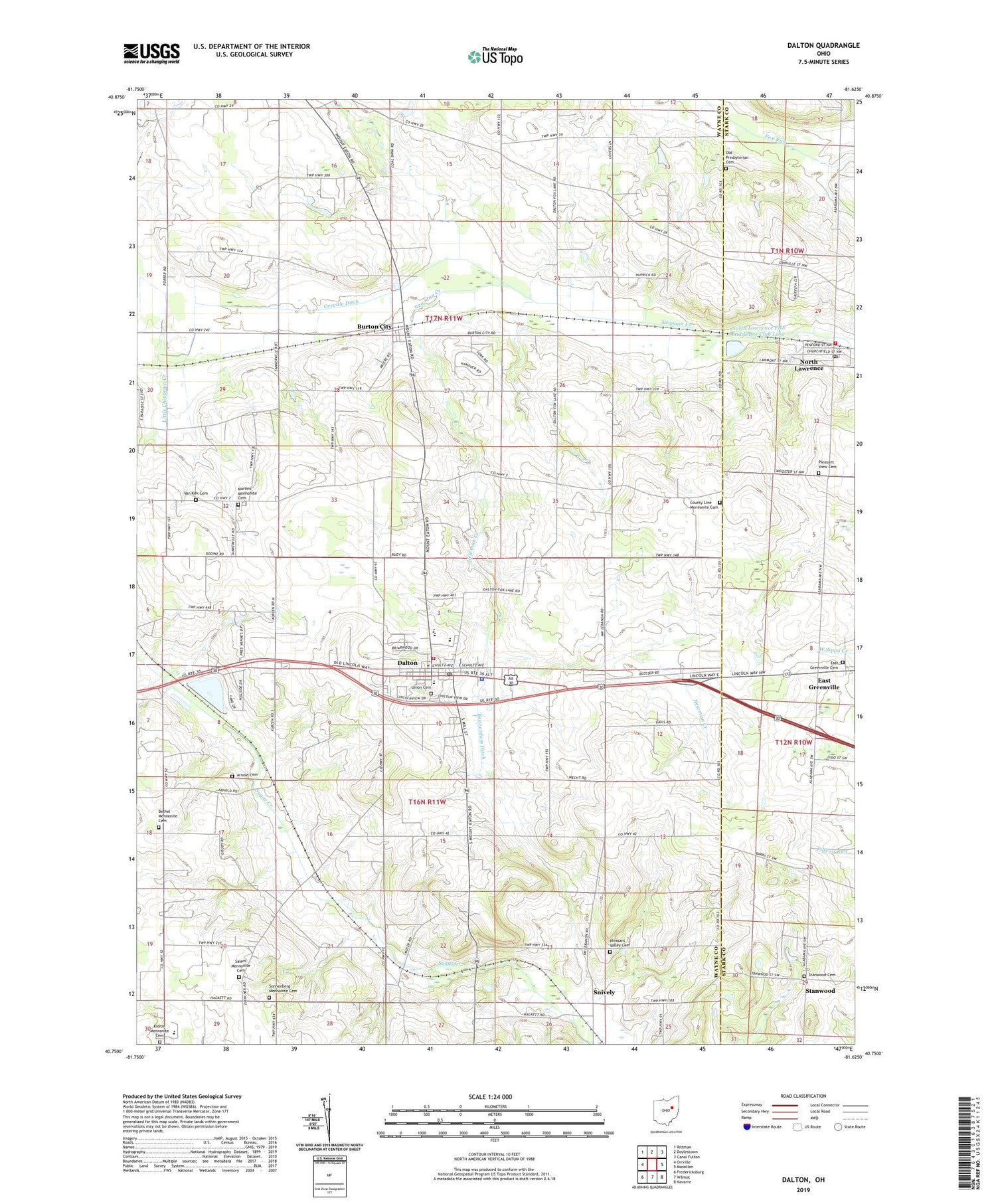 Dalton Ohio US Topo Map Image