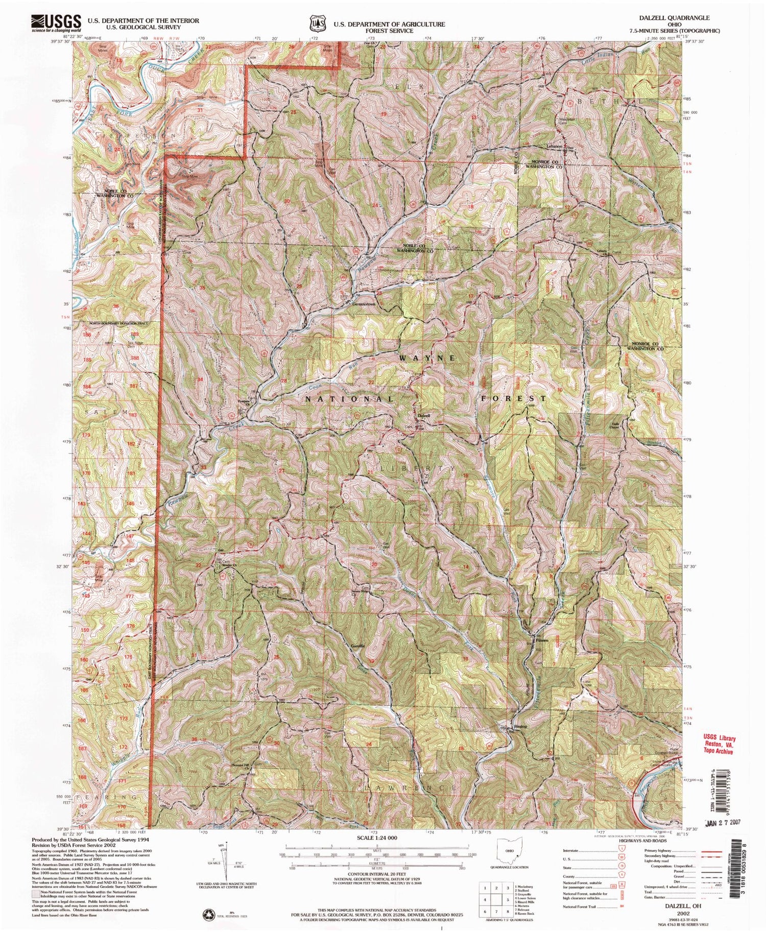 Classic USGS Dalzell Ohio 7.5'x7.5' Topo Map Image