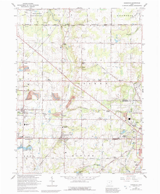 Classic USGS Damascus Ohio 7.5'x7.5' Topo Map Image