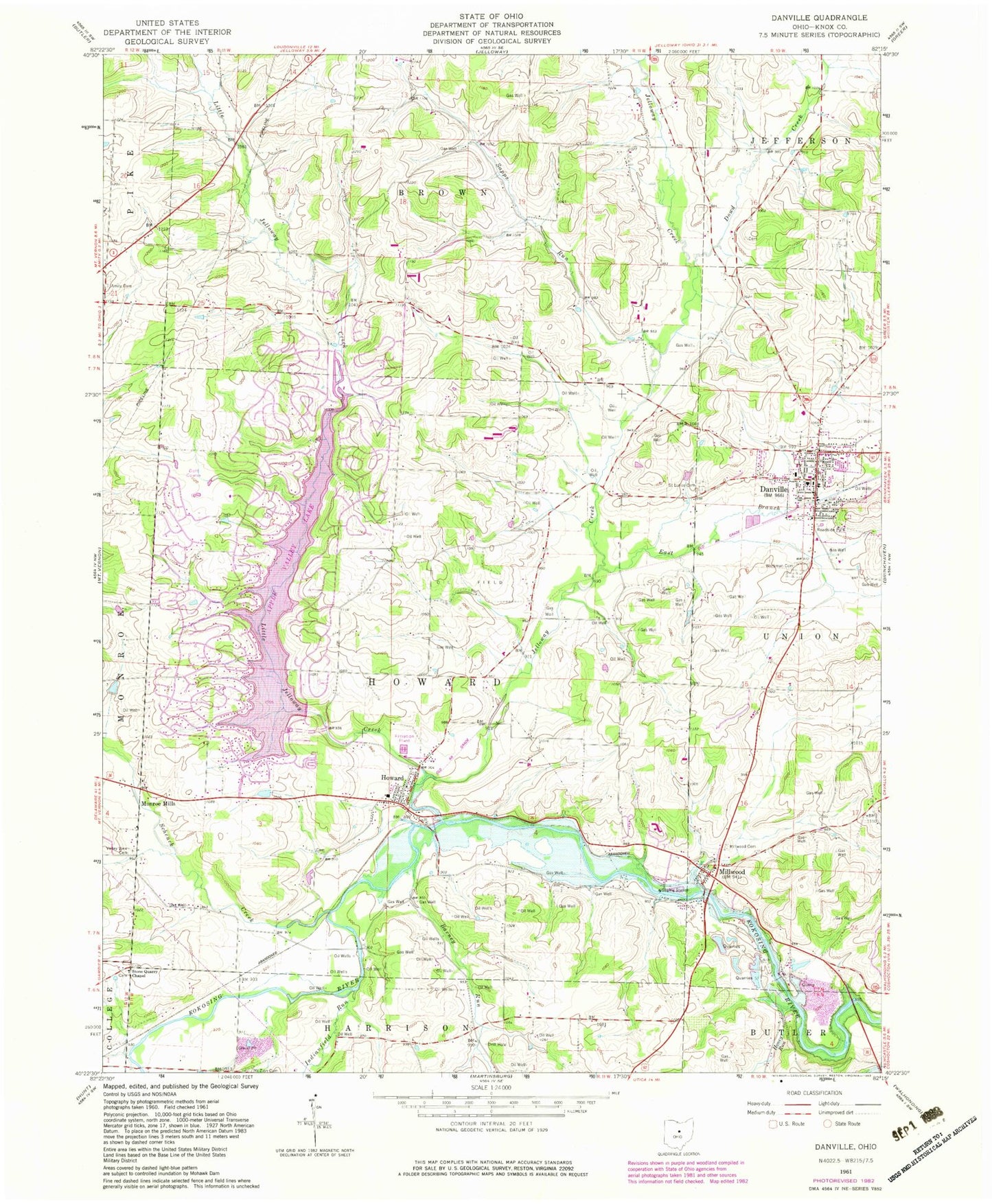 Classic USGS Danville Ohio 7.5'x7.5' Topo Map Image