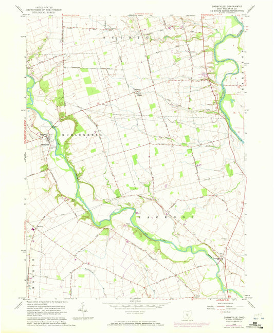 Classic USGS Darbyville Ohio 7.5'x7.5' Topo Map Image