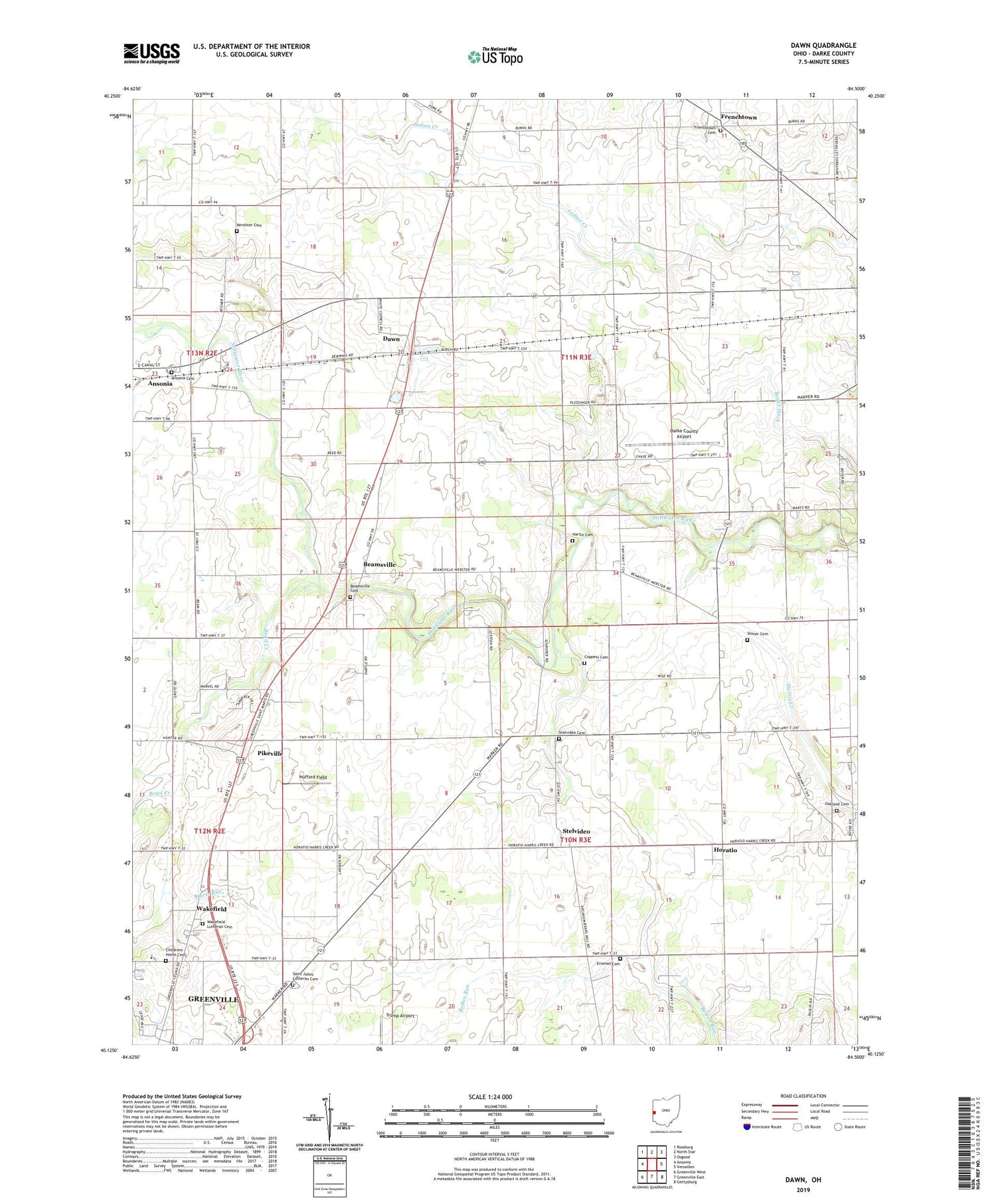 Dawn Ohio US Topo Map Image