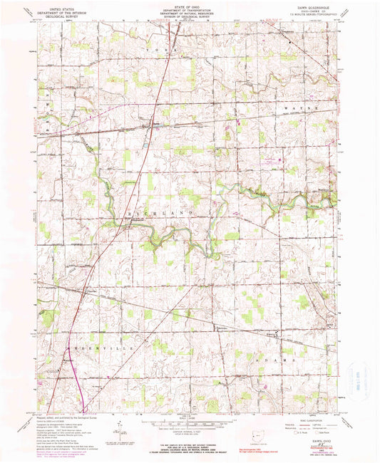 Classic USGS Dawn Ohio 7.5'x7.5' Topo Map Image