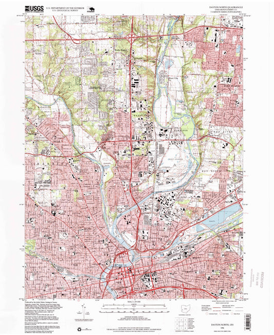 Classic USGS Dayton North Ohio 7.5'x7.5' Topo Map Image