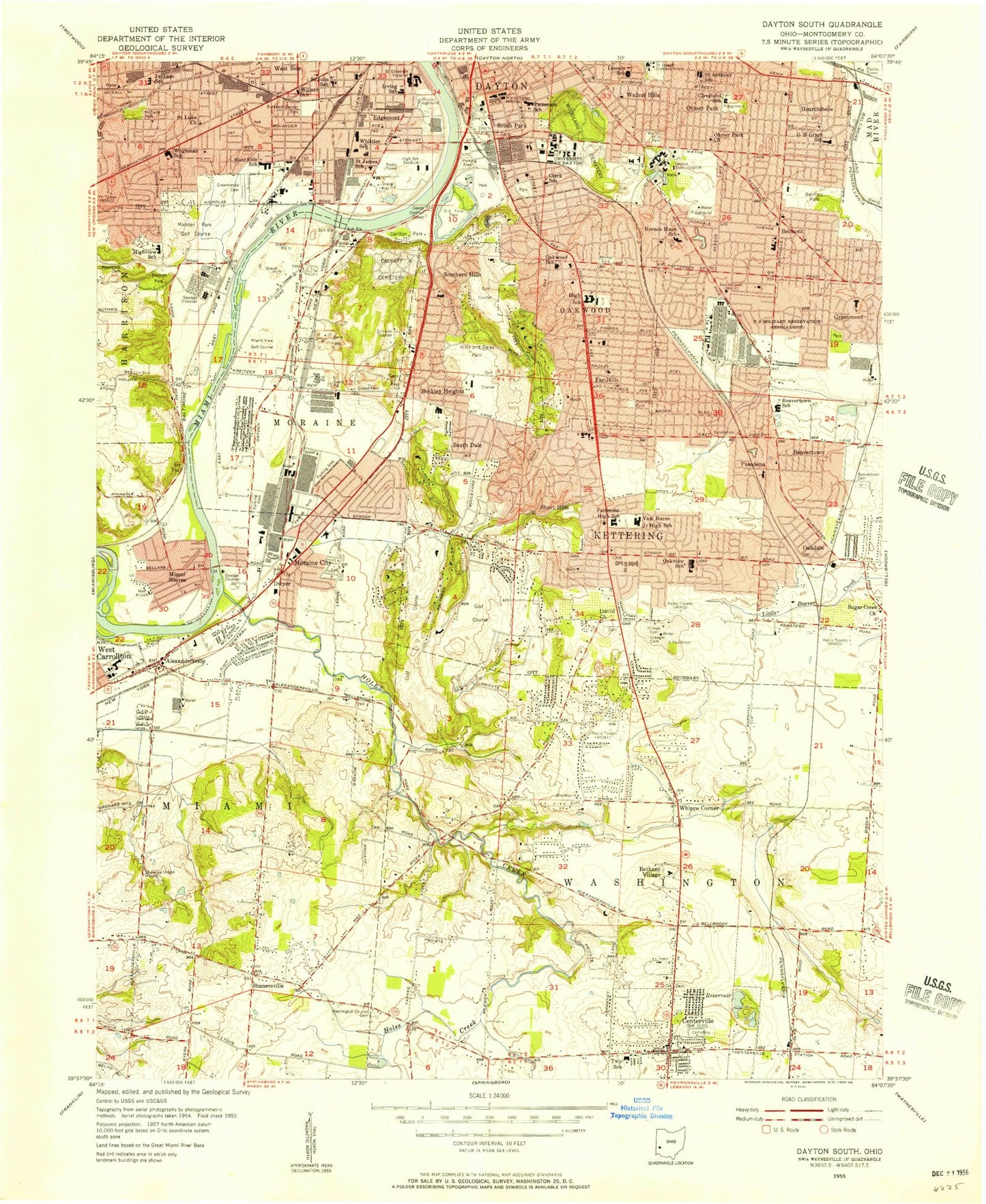 Classic USGS Dayton South Ohio 7.5'x7.5' Topo Map Image