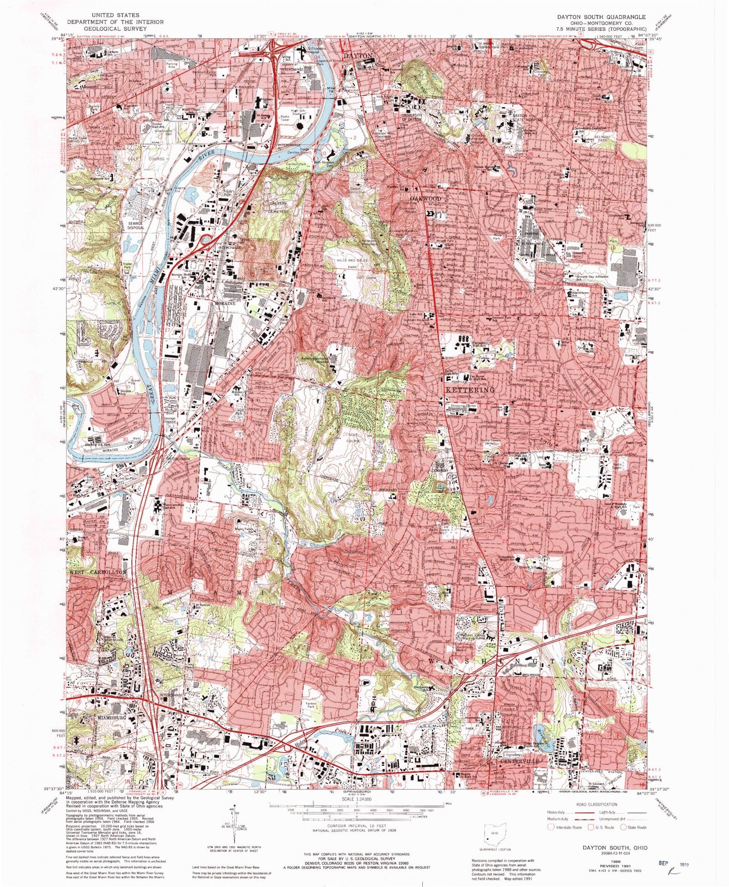Classic USGS Dayton South Ohio 7.5'x7.5' Topo Map Image
