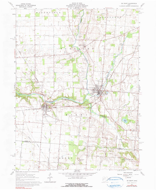 Classic USGS De Graff Ohio 7.5'x7.5' Topo Map Image