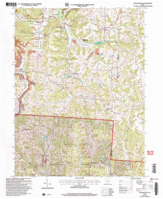 Classic USGS Deavertown Ohio 7.5'x7.5' Topo Map Image
