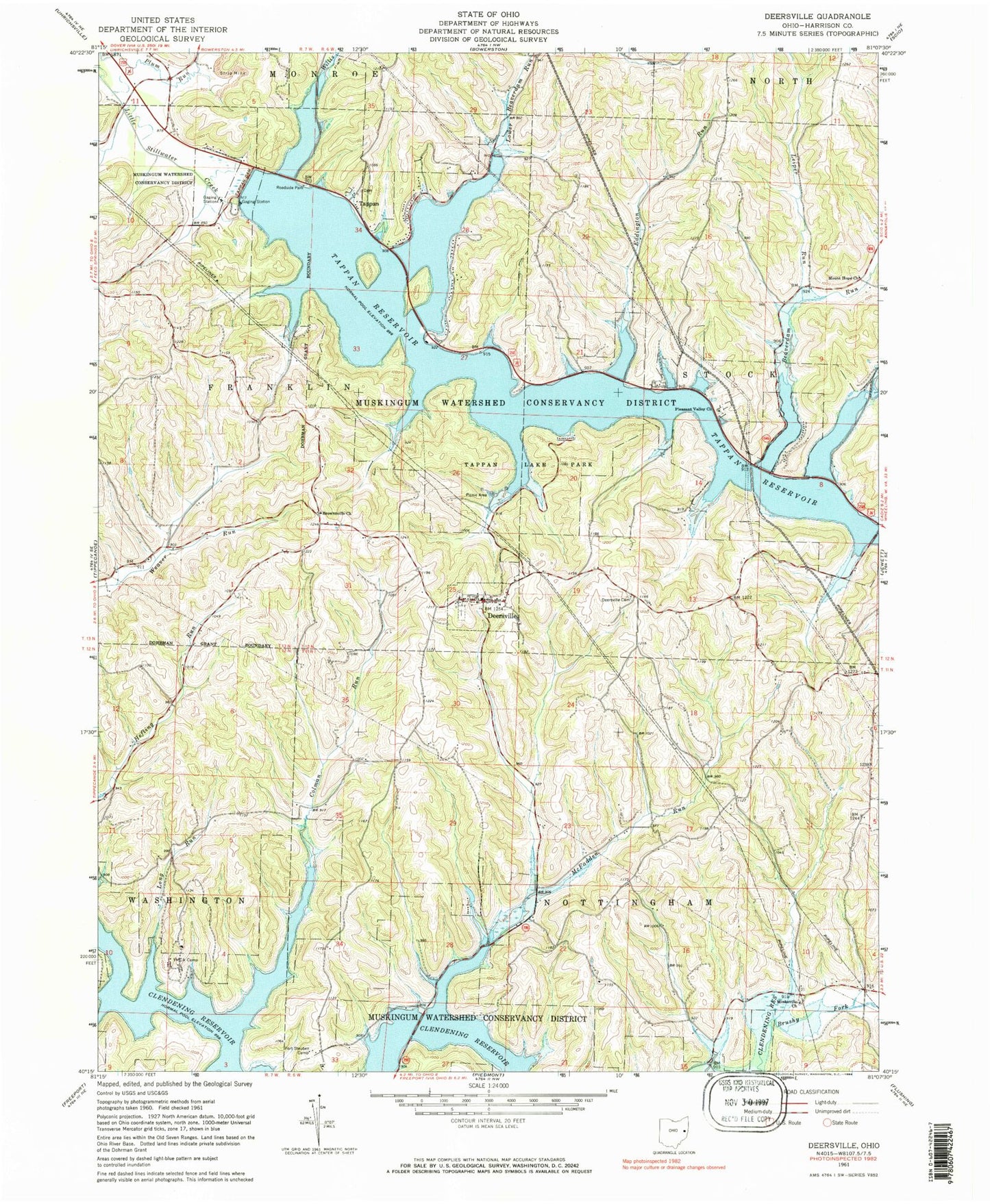 Classic USGS Deersville Ohio 7.5'x7.5' Topo Map Image