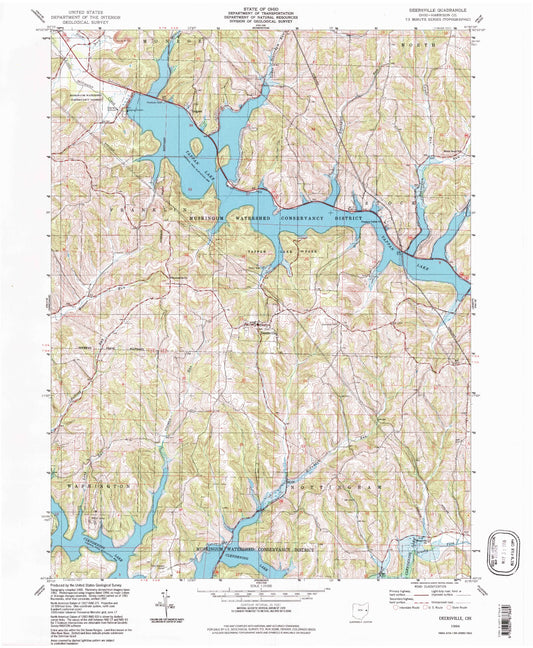 Classic USGS Deersville Ohio 7.5'x7.5' Topo Map Image