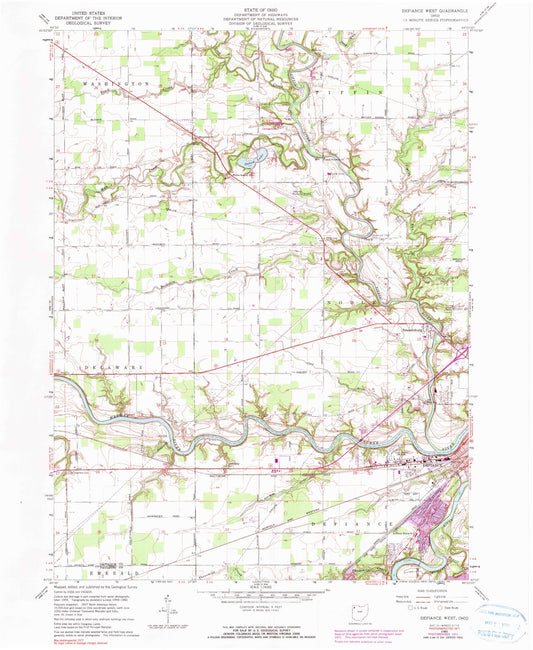 Classic USGS Defiance West Ohio 7.5'x7.5' Topo Map Image